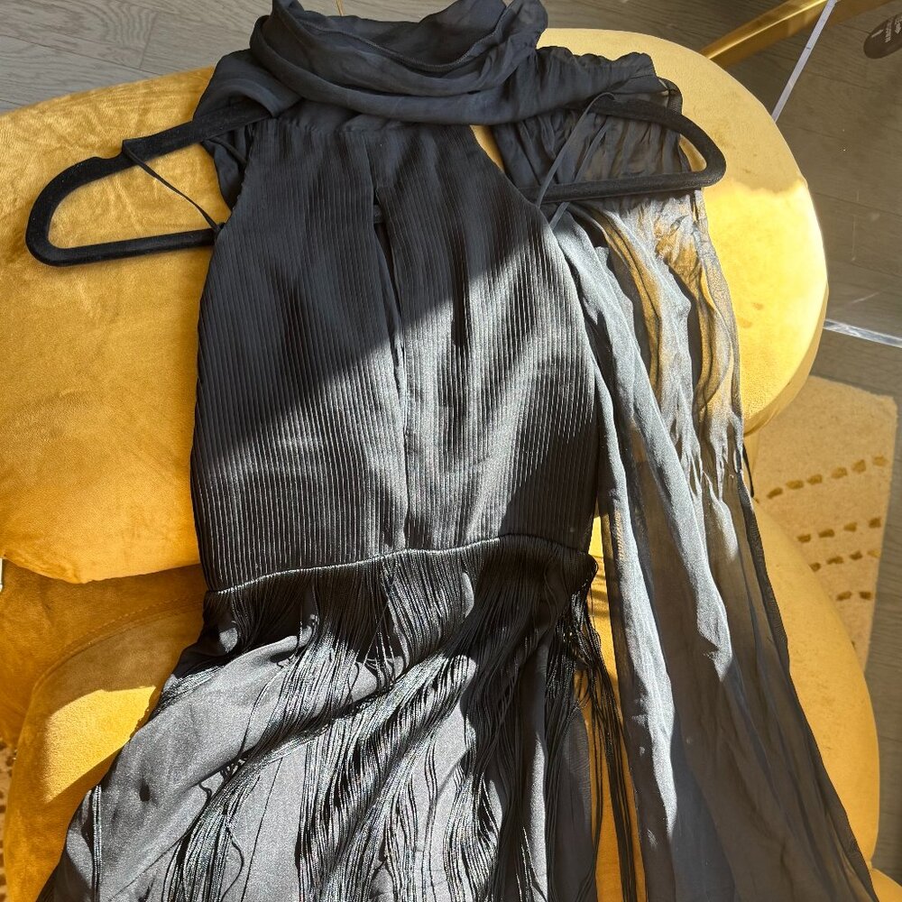 Patrizia Pepe Sera Midi Dress (above knee) with back neck scarf and fringes US 0